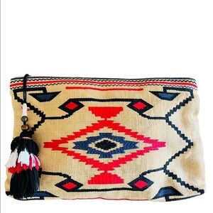 STAR MELA Totsi Jute Aztec Inspired Embroidered Clutch Bag